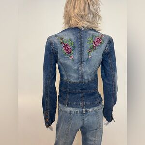 XOXO Blue Denim Jacket with Pink Floral Embroidery